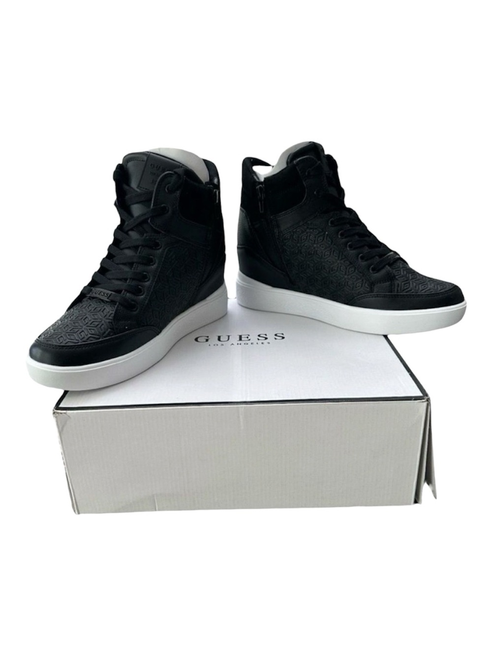 GUESS Blairin 4 Black Hidden Wedge High Top Sneakers Zip NWT 9.5